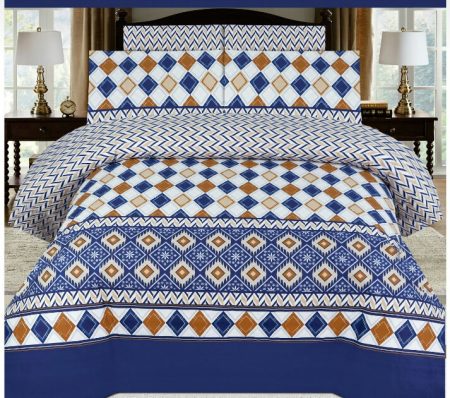 Dark Blue Printed Bed Sheet With 2 Pillow Covers