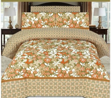 Orange Printed Bed Sheet With 2 Pillow Covers