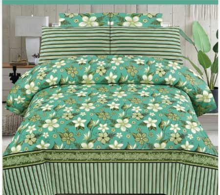 Light Green Printed Bed Sheet With 2 Pillow Covers