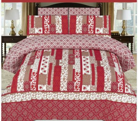 Red Printed Bed Sheet With 2 Pillow Covers
