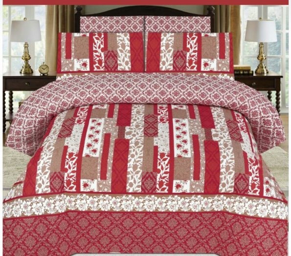 Red Printed Bed Sheet With 2 Pillow Covers