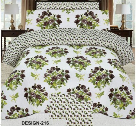 White Printed Bed Sheet With 2 Pillow Covers
