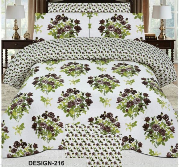 White Printed Bed Sheet With 2 Pillow Covers