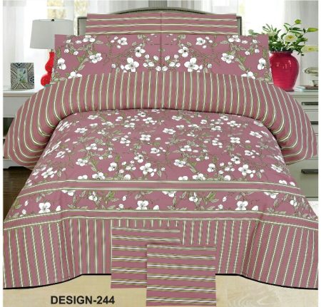 Rose-Colored Printed Bed Sheet With 2 Pillow Covers
