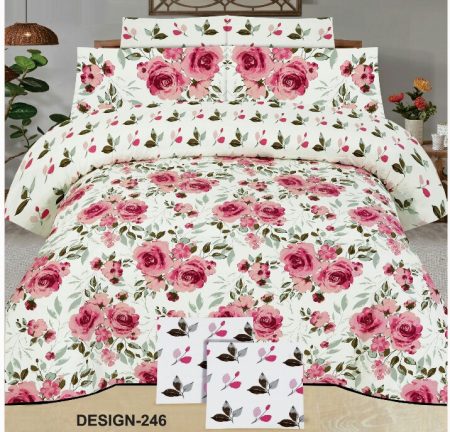 White Printed Bed Sheet With 2 Pillow Covers