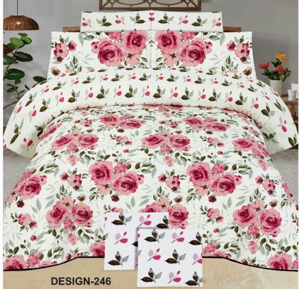 White Printed Bed Sheet With 2 Pillow Covers