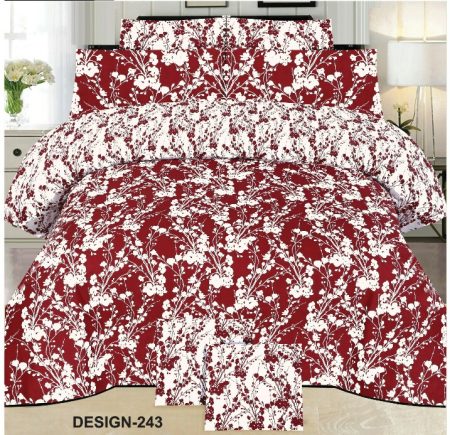 Red Printed Bed Sheet With 2 Pillow Covers