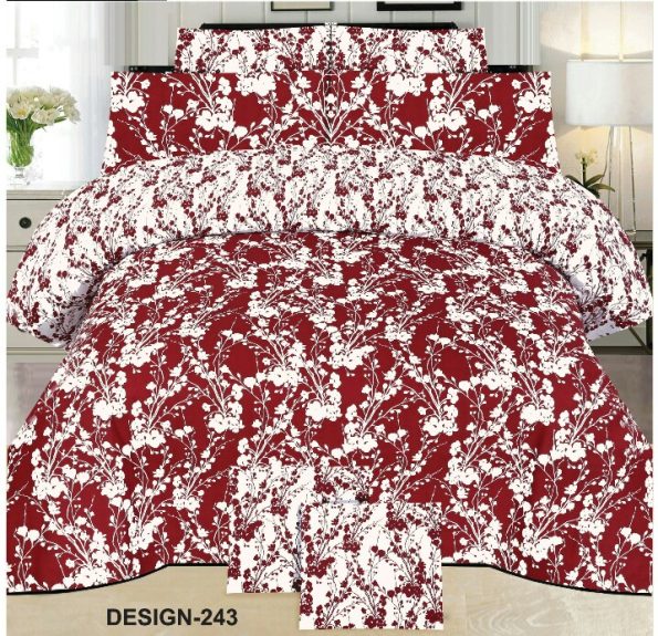 Red Printed Bed Sheet With 2 Pillow Covers