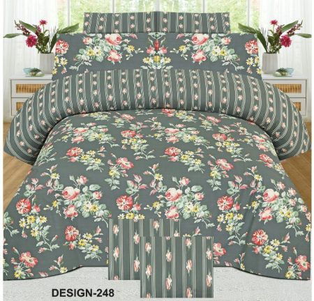 Grayish Printed Bed Sheet With 2 Pillow Covers