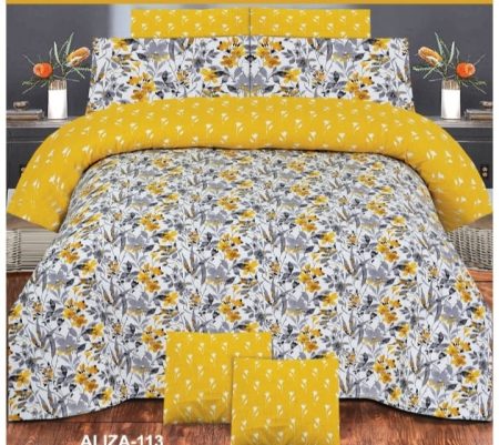 Yellow Printed Bed Sheet With 2 Pillow Covers