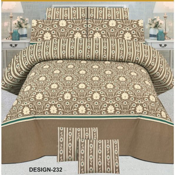 Brown Printed Bed Sheet With 2 Pillow Covers