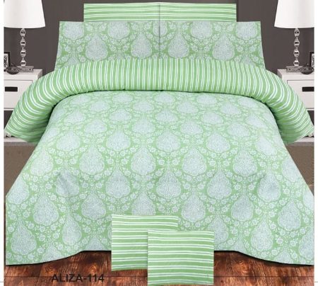 Green Color Printed Bed Sheet With 2 Pillow Covers