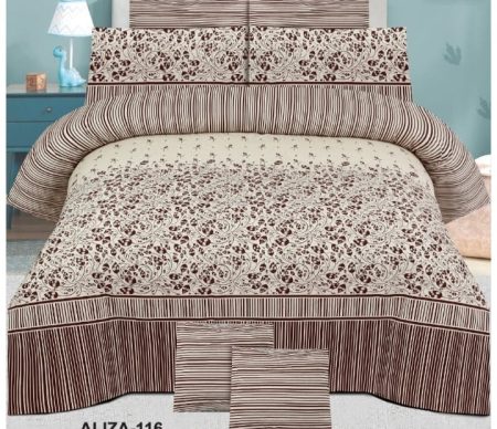 Dark Brown Printed Bed Sheet With 2 Pillow Covers