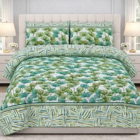 Green Printed Bed Sheet With 2 Pillow Covers