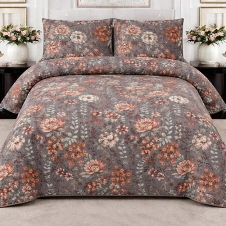 Gray Printed Bed Sheet With 2 Pillow Covers