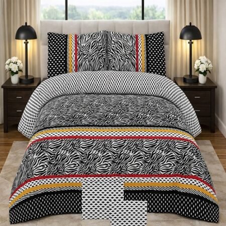 Black Printed Bed Sheet With 2 Pillow Covers