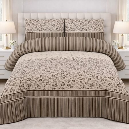 Dark Brown Printed Bed Sheet With 2 Pillow Covers