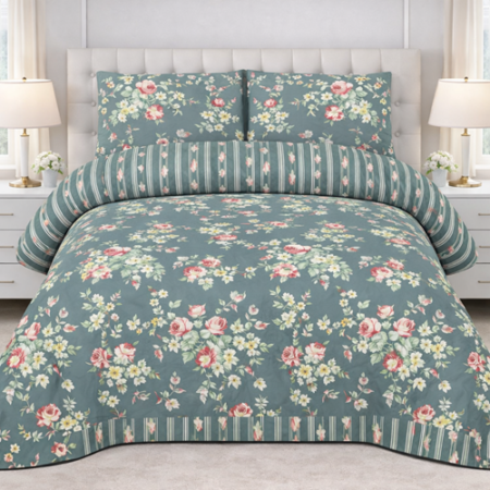 Grayish Printed Bed Sheet With 2 Pillow Covers