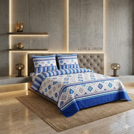 Blue Color Printed Bed Sheet Z Design