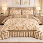 Classic Beige & Brown Floral Stripe Bed Sheet