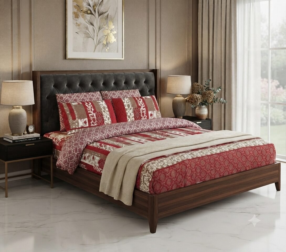 Classic Royal Red Traditional Patchwork Floral Bedsheet Classic Royal Red Traditional Patchwork Floral Bedsheet