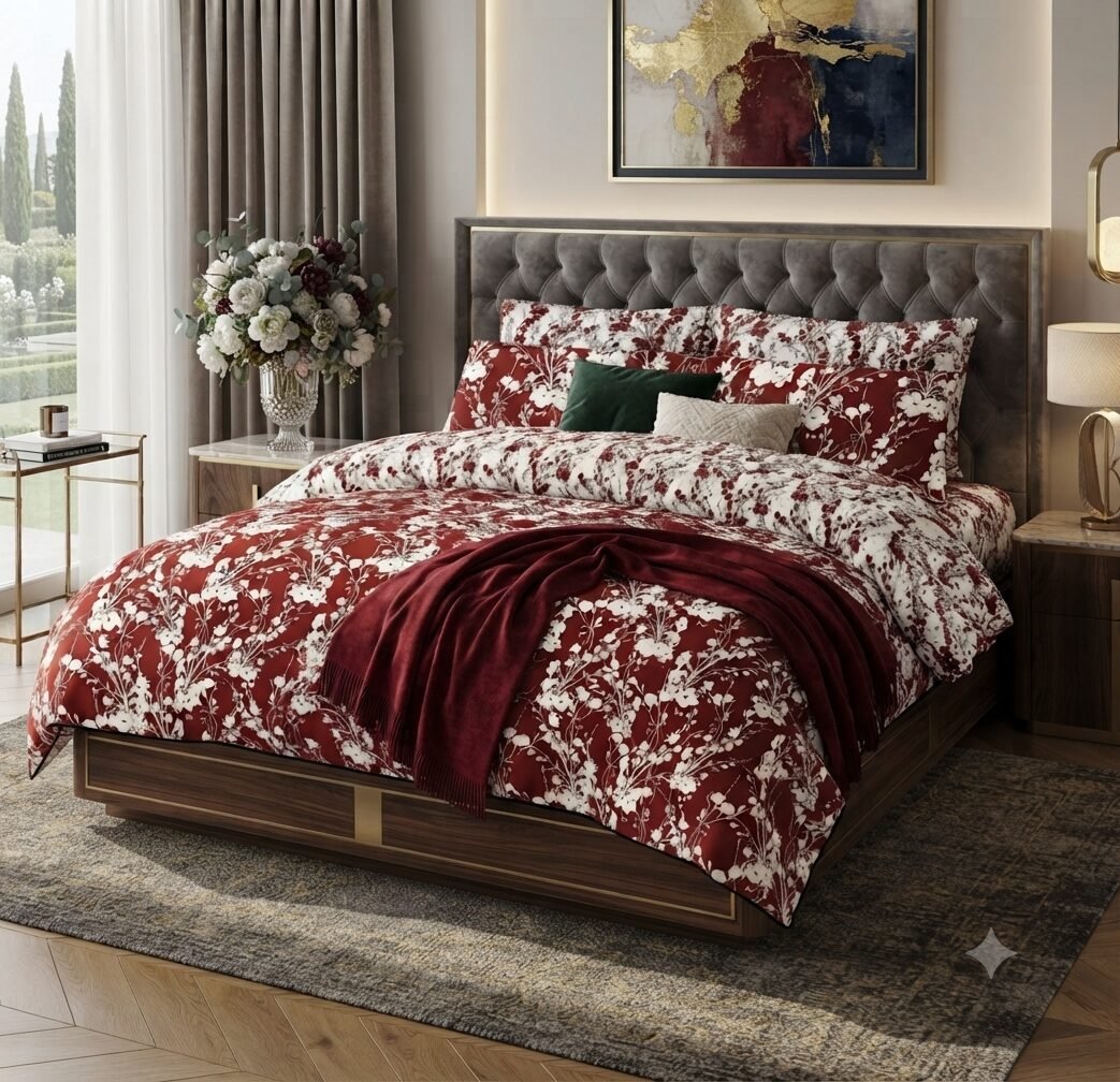 Maroon Color Printed Bed Sheet Z Design Maroon Color Printed Bed Sheet Z Design