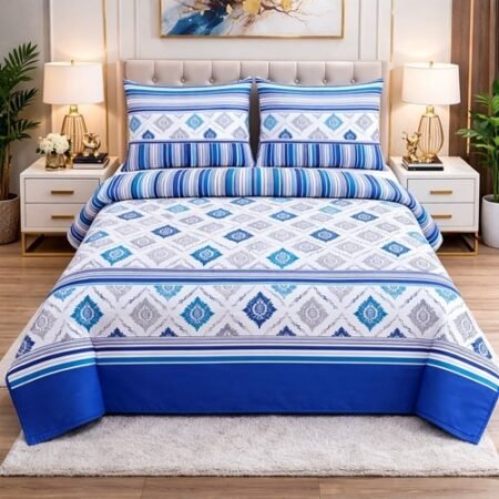 Blue Color Printed Bed Sheet Z Design