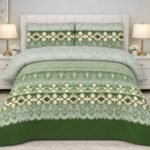 Green Color Printed Bed Sheet Z Design