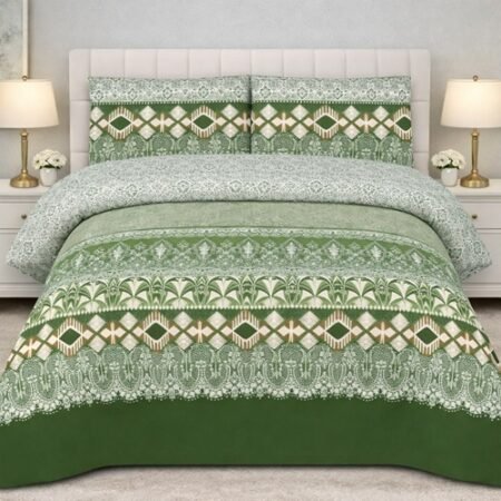 Green Color Printed Bed Sheet Z Design
