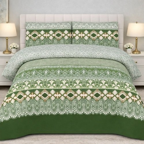 Green Color Printed Bed Sheet Z Design Green Color Printed Bed Sheet Z Design