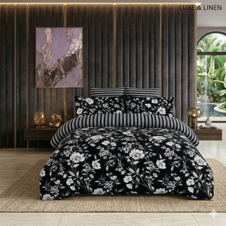 Black Color Printed Bed Sheet Z Design