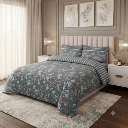 Grey Color Printed Bed Sheet Z Design
