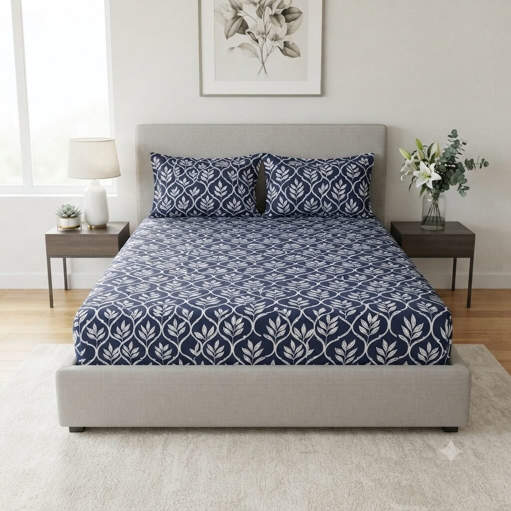 Navy Botanical Leaf Bedding Set Navy Botanical Leaf Bedding Set