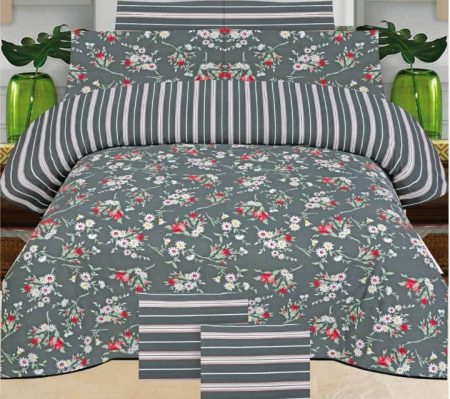 Grey Color Printed Bed Sheet Z Design
