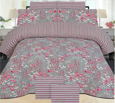 Grey & Pink Color Printed Bed Sheet Z Design