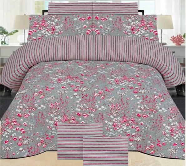 Grey & Pink Color Printed Bed Sheet Z Design
