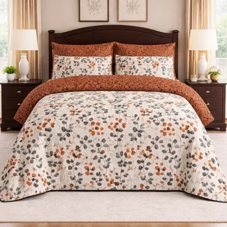 Autumn Rust & Grey Botanical Bed Sheet