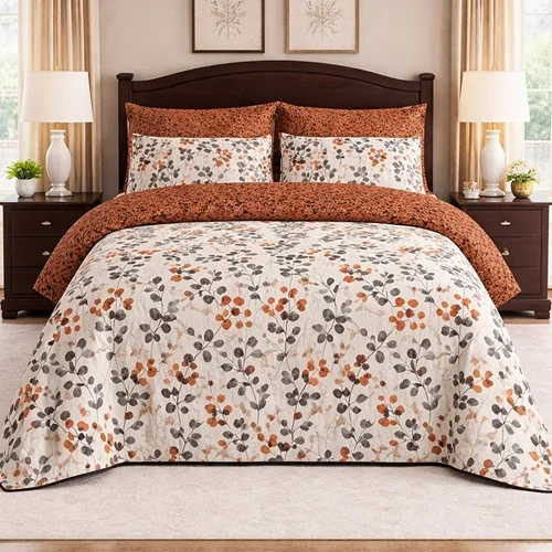 Autumn Rust & Grey Botanical Bed Sheet Autumn Rust & Grey Botanical Bed Sheet