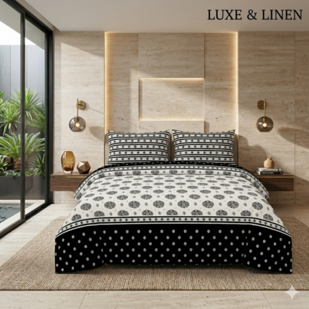 Black White Color Printed Bed Sheet B