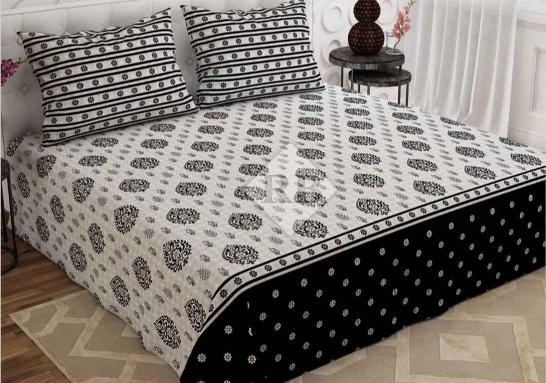 Black White Color Printed Bed Sheet B Black White Color Printed Bed Sheet B