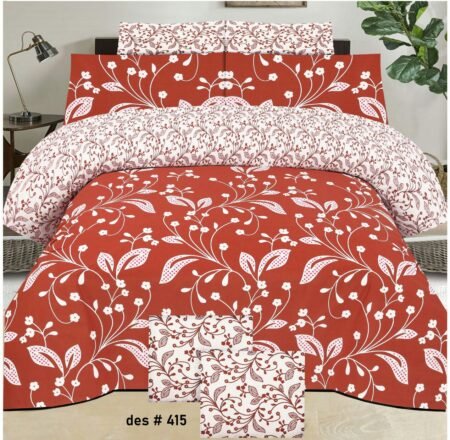 Brown Red white Color Printed Bed Sheet B
