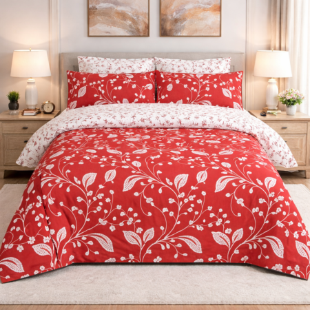 Brown Red white Color Printed Bed Sheet B
