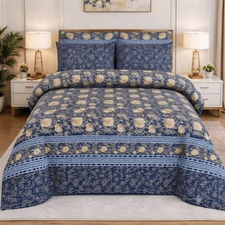 Classic Blue & Gold Ornamental Print Bedding