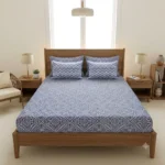 Classic Blue & White Geometric Bed Set with Matching Pillow Covers