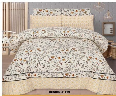 Cream Flowers Color Printed Bed Sheet B