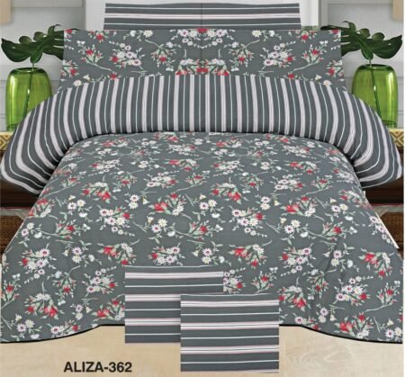 Grey Flower Color Printed Bed Sheet B