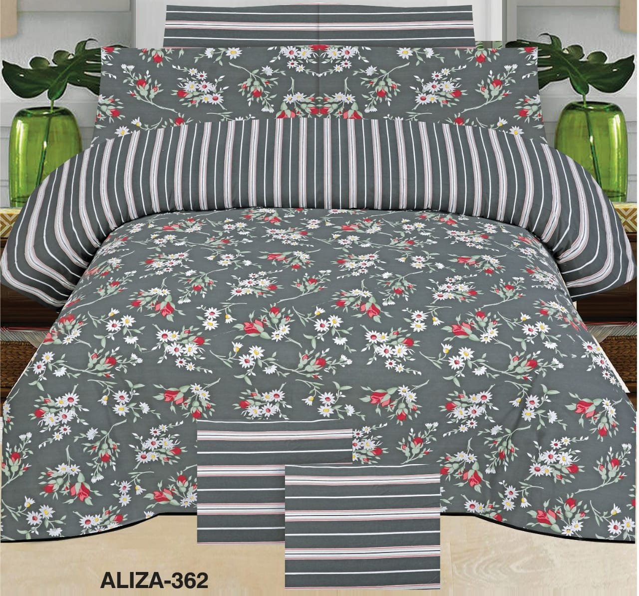 Grey Flower Color Printed Bed Sheet B Grey Flower Color Printed Bed Sheet B