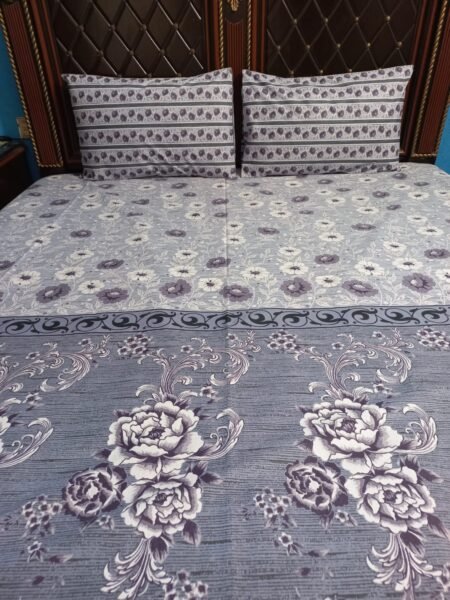 Grey FlowersColor Printed Bed Sheet B