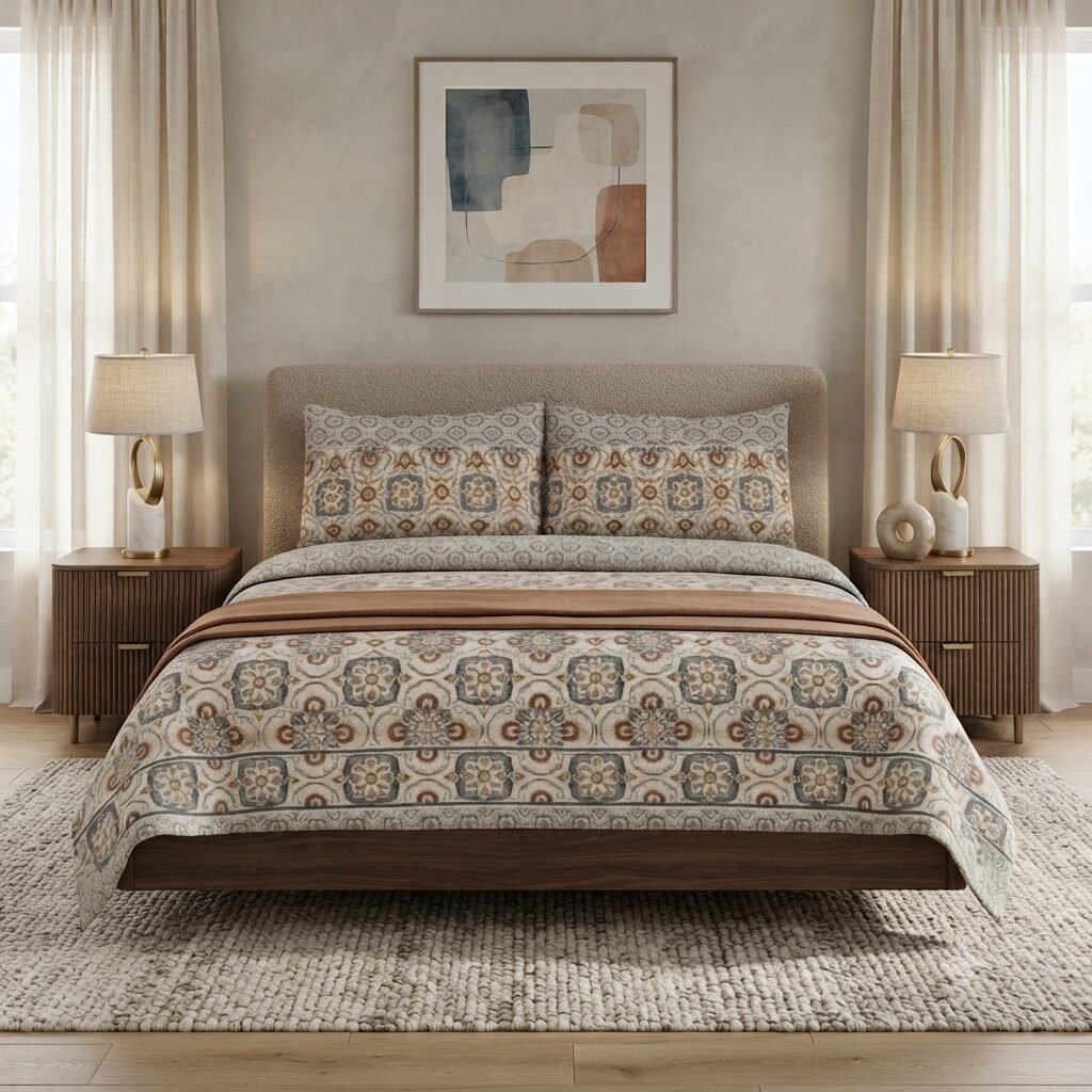 Light Brown Color Printed Bed Sheet B Light Brown Color Printed Bed Sheet B