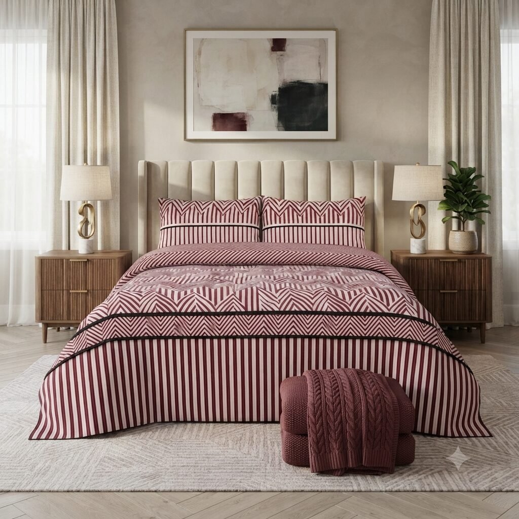Modern Two-Tone Printed Bed Sheet Set Modern Two-Tone Printed Bed Sheet Set